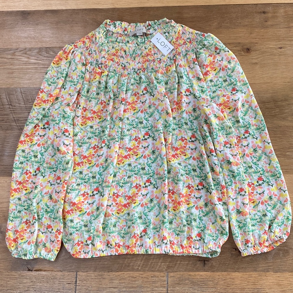 LOFT Buttercup Floral Smocked Blouse